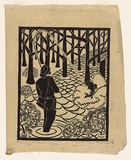 Artist: b'Blackburn, Vera.' | Title: b'Fishing in Tasmania.' | Date: 1935 | Technique: b'linocut, printed in black ink, from one block' | Copyright: b'\xc2\xa9 Vera Blackburn'