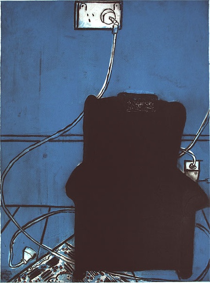 Artist: b'Hattam, Katherine.' | Title: b'Blue armchair' | Date: 2000, November | Technique: b'etching, printed in black red and blue ink, from three plates'