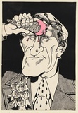 Artist: b'UNKNOWN' | Title: b'no title [Malcolm Frazer with ice-cream]' | Date: c.1977 | Technique: b'screenprint, printed in black ink, from one stencil'