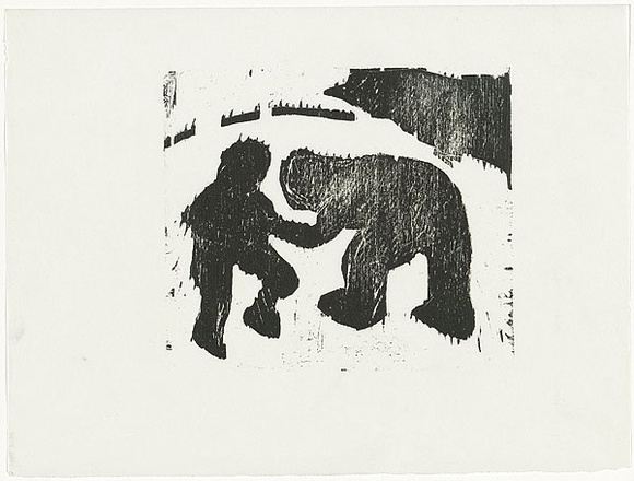 Artist: b'MADDOCK, Bea' | Title: b'Fighting figures' | Date: 1963 | Technique: b'relief-etching, from one copper plate; woodcut, from three blocks'