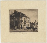 Artist: b'LINDSAY, Lionel' | Title: b'Old Burwood Hotel, Kent Street.' | Date: 1923 | Technique: b'etching and aquatint, printed in brown ink with plate-tone, from one plate' | Copyright: b'Courtesy of the National Library of Australia'