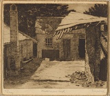 Artist: b'URE SMITH, Sydney' | Title: b'Deserted courtyard, Hartley' | Date: 1920 | Technique: b'etching, printed in brown ink with plate-tone, from one plate'