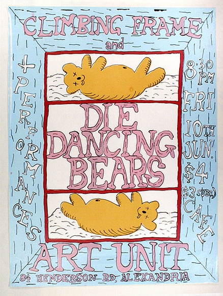 Artist: b'MERD INTERNATIONAL' | Title: b'Poster: Die dancing bears' | Date: 1984 | Technique: b'screenprint'