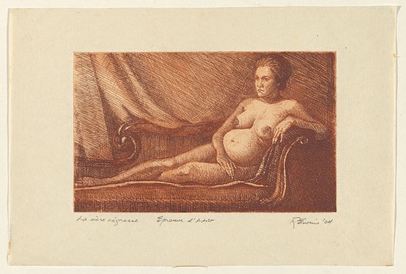 Artist: b'EWINS, Rod' | Title: b'La mere negresse.' | Date: 1963 | Technique: b'etching, printed in red ochre ink, from one copper plate'