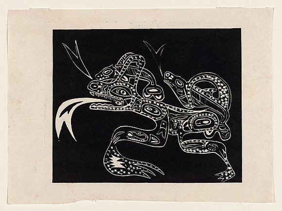 Title: b'not titled [frog motif]' | Date: 1974-89 | Technique: b'linocut, printed in black ink, from one block'