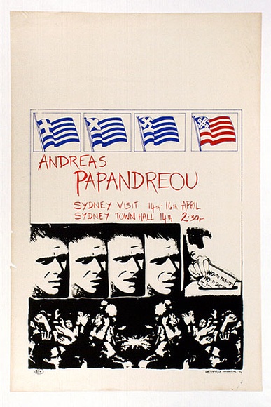 Artist: LITTLE, Colin | Title: Andreas Papanderou: Sydney visit 14th-16th April [1974]. | Date: 1974 | Technique: screenprint, printed in colour, from multiple stencils