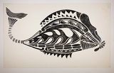 Artist: UNKNOWN, Artist | Title: not titled  [Fish] | Date: c.1975 | Technique: woodcut, printed in black ink, from one block