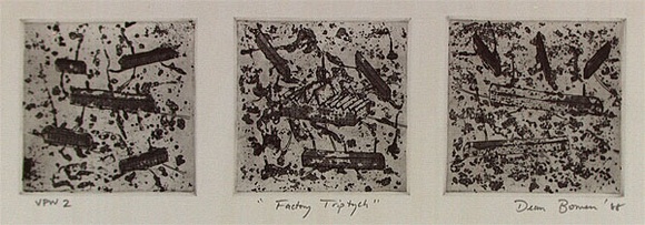 Artist: Bowen, Dean. | Title: Factory triptych | Date: 1988 | Technique: etching, printed in black ink, from three plates
