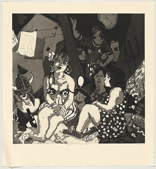 Title: b'Self portrait with models' | Date: 2011 | Technique: b'etching, solvent-lift and aquatint, printed in black ink, from one copper plate'