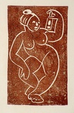 Artist: b'Stephen, Clive.' | Title: b'(Nude with lantern)' | Date: c.1948 | Technique: b'linocut, printed in reddish/brown ink, from one block'