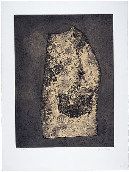 Artist: Norrie, Susan. | Title: Untitled | Date: 1988, June | Technique: etching and aquatint, printed in black and ochre ink, from one steel plate