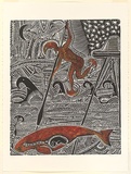 Artist: Nona, Dennis. | Title: Naath | Date: 1995 | Technique: linocut, printed in black ink, from one block hand-coloured [a la coupe - wet on wet technique] | Copyright: Courtesy of the artist and the Australia Art Print Network