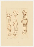 Artist: b'Tjampitjinpa Wamaar, Pegleg.' | Title: b'Tingari at Yumari #3' | Date: 2004 | Technique: b'drypoint etching, printed in brown ink, from one perspex plate'