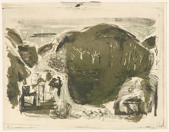Artist: b'MACQUEEN, Mary' | Title: b'Crater country' | Date: 1959 | Technique: b'lithograph, printed in colour, from multiple plates' | Copyright: b'Courtesy Paulette Calhoun, for the estate of Mary Macqueen'