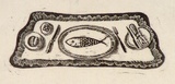 Artist: b'OGILVIE, Helen' | Title: b'(Fish dinner)' | Technique: b'wood-engraving, printed in black ink, from one block'