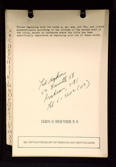 Artist: b'HOPKINS, Ted' | Title: bTeledex 1980 Prahran, Backyard Press, 1980: an artist's book published in the form of a telephone directory, containing [88] pp. | Date: (1980) | Technique: b'offset-lithograph'