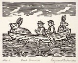 Artist: CARTER, Ray | Title: Boat bunnies | Date: 2000, November | Technique: linocut, printed in black ink, from one block