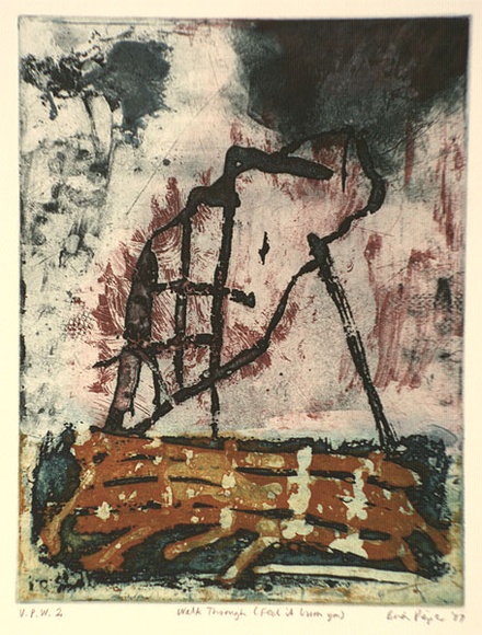 Artist: b'Pieper, Brian.' | Title: b'Walk through (feel it burn you)' | Date: 1987 | Technique: b'etching, printed in colour, from multiple plates' | Copyright: b'\xc2\xa9 Brian Pieper'