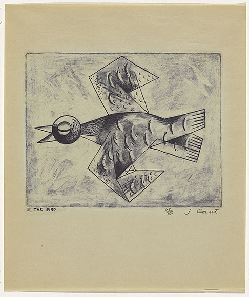 Artist: b'Cant, James.' | Title: b'The bird' | Date: 1948 | Technique: b'cliche-verre, printed in blue pigment, from one hand-drawn glass plate'
