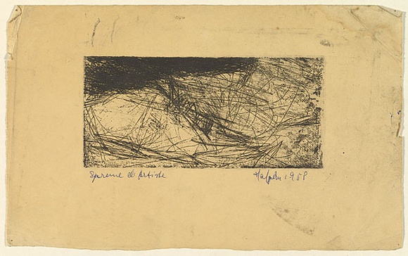 Artist: b'Halpern, Stacha.' | Title: b'not titled [Abstraction]' | Date: 1958 | Technique: b'etching, printed in black ink, from one plate'