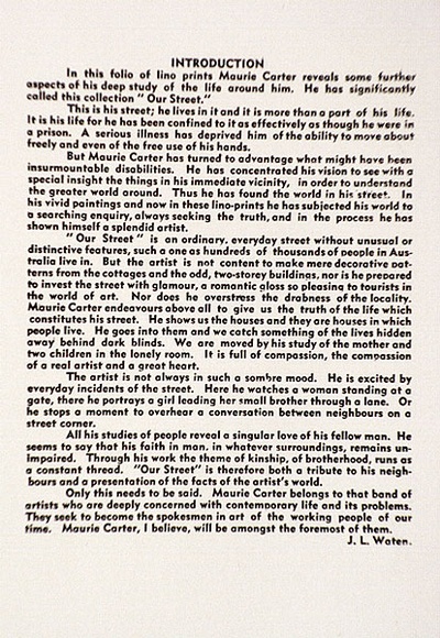 Artist: b'Carter, Maurie.' | Title: b'Introduction by J.L. Waten.' | Date: 1949 | Technique: b'letterpress'