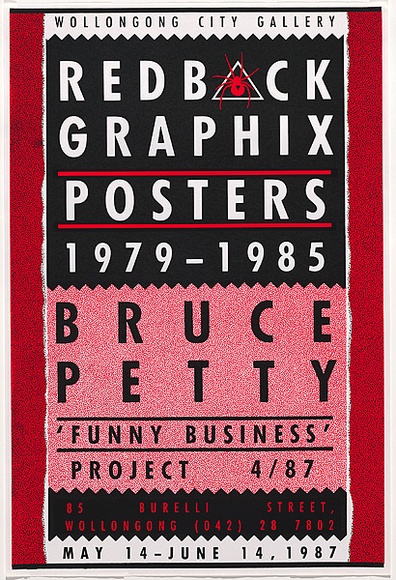 Title: Redback Graphix exhibition 1 | Date: 1987 | Technique: screenprint, printed in red and black ink, from two stencils