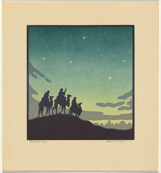 Artist: Thorpe, Hall. | Title: The wise men | Date: c.1925 | Technique: woodcut, printed in colour, from multiple blocks