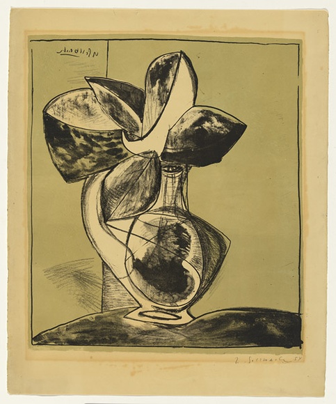 Artist: b'SELLBACH, Udo' | Title: b'(Jug of leaves)' | Date: 1954 | Technique: b'lithograph, printed in colour, from two stones [or plates]'