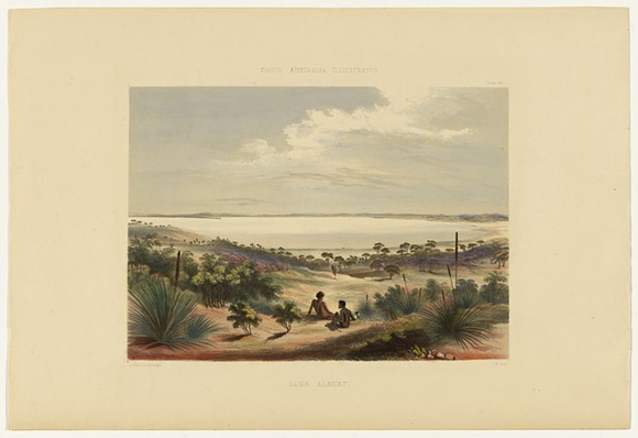 Artist: b'Angas, George French.' | Title: b'Lake Albert.' | Date: 1846-47 | Technique: b'lithograph, printed in colour, from multiple stones; varnish highlights by brush'