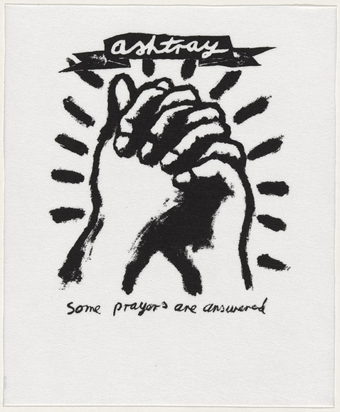 Artist: b'WORSTEAD, Paul' | Title: b'Some prayers are answered' | Date: 1983 | Technique: b'screenprint, printed in black ink, from one stencil; hand-coloured' | Copyright: b'This work appears on screen courtesy of the artist'