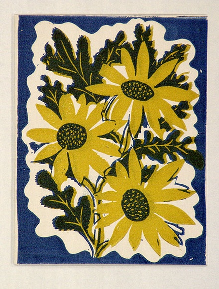 Artist: b'OGILVIE, Helen' | Title: b'Greeting card: Daisy. (Print designed as christmas card).' | Date: c.1952 | Technique: b'linocut, printed in colour, from multiple blocks'