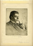 Artist: b'LINDSAY, Lionel' | Title: b'Portrait of Christopher Brennan.' | Date: 1914 | Technique: b'etching, printed in black ink, from one copper plate' | Copyright: b'Courtesy of the National Library of Australia'