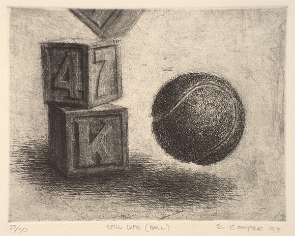 Artist: b'Cooper, Simon.' | Title: b'Still life (ball)' | Date: 1993 | Technique: b'etching, printed in black ink, from one plate'