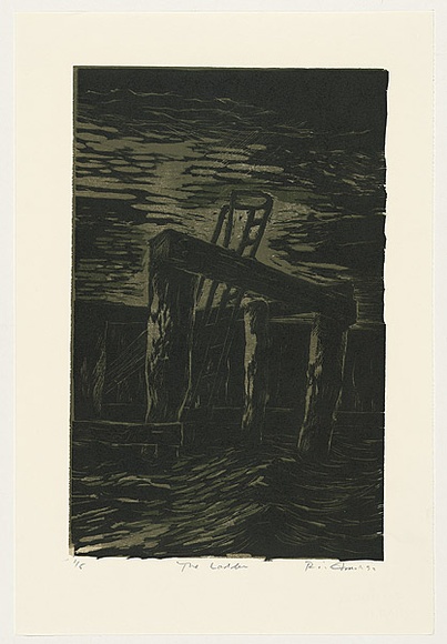 Artist: b'AMOR, Rick' | Title: b'The ladder.' | Date: 1992 | Technique: b'woodcut, printed in colour, from three blocks'