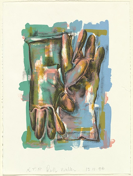 Artist: b'Waller, Ruth.' | Title: b'not titled [rubber gloves]' | Date: 15 November 1996 | Technique: b'lithograph, printed in colour, from multiple stones'