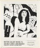Artist: Larter, Richard. | Title: Watters Gallery moving to: 109 Riley Street, Darlinghurst. Exhibition of paintings by Richard Larter. | Date: 1969 | Technique: screenprint, printed in black ink, from one stencil