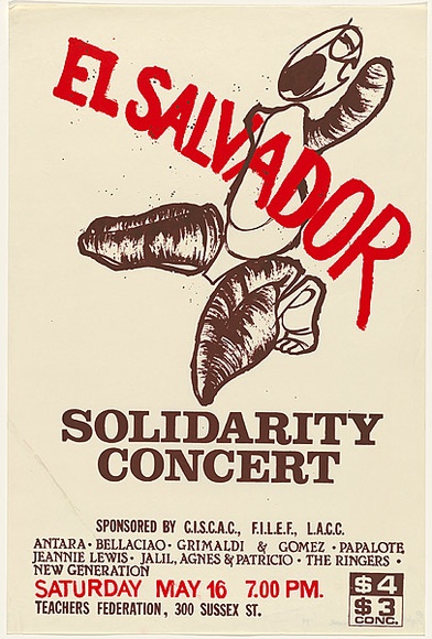 Artist: b'KERR, Tom Fenton' | Title: b'El Salvador Solidarity Concert' | Date: 1981 | Technique: b'screenprint, printed in colour, from two stencils'