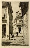 Artist: b'LINDSAY, Lionel' | Title: b'A winding street, in the Albaicin, Granada' | Date: 1945 | Technique: b'etching, printed in black ink, from one plate' | Copyright: b'Courtesy of the National Library of Australia'