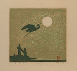 Artist: b'Palmer, Ethleen.' | Title: b'Heron and moon' | Date: 1949 | Technique: b'screenprint, printed in colour, from multiple stencils'