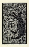 Artist: b'HANRAHAN, Barbara' | Title: b'Beauty and beast' | Date: 1977 | Technique: b'wood-engraving, printed in black ink, from one block'