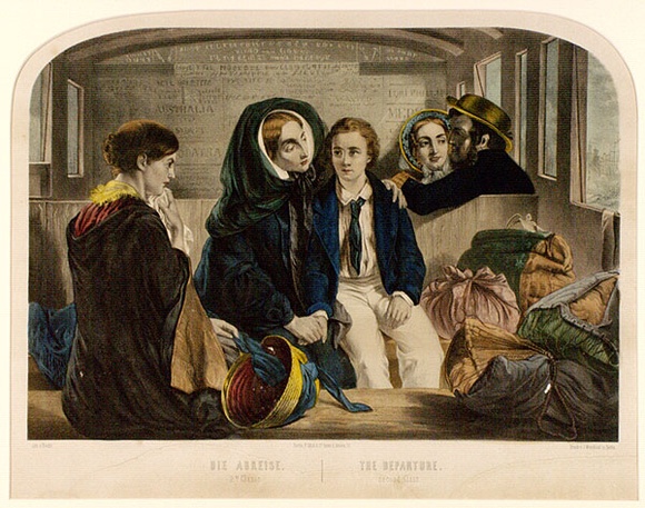 Artist: b'Hect, Guillaume van der.' | Title: b'The departure, second class' | Date: c.1860 | Technique: b'lithograph, printed in black ink, from one stone; hand-coloured'