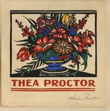 Artist: b'FEINT, Adrian' | Title: b'Bookplate: Thea Proctor.' | Date: (1926) | Technique: b'wood-engraving, printed in colour, from two blocks in black and orange inks; hand-coloured' | Copyright: b'Courtesy the Estate of Adrian Feint'