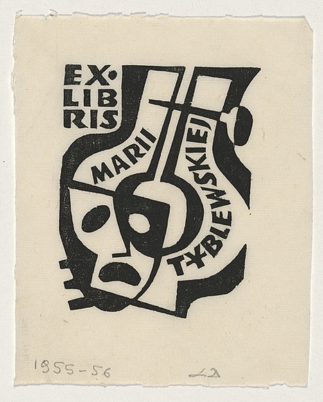 Artist: b'Groblicka, Lidia.' | Title: b'Bookplate: Marii Tyblewskiej' | Date: 1955-56 | Technique: b'woodcut, printed in black ink, from one block'