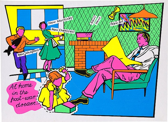 Artist: b'Waller, Ruth.' | Title: b'At home in the post-war dream ...' | Date: 1980's | Technique: b'screenprint, printed in colour, from seven stencils' | Copyright: b'\xc2\xa9 Michael Callaghan, Redback Graphix'