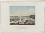 Title: Monument to Monsieur de la Perouse, and his Companions. Erected at Botany Bay. | Date: 1848 | Technique: lithograph, printed in black ink, from one stone; hand-coloured