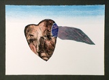 Artist: b'OPPEN, Monica' | Title: b'(Face in heart).' | Date: 1992 | Technique: b'etching, photo-etching and roulette printed in colour with watercolour'