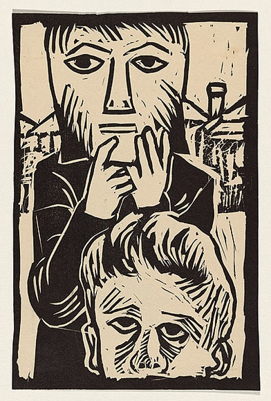 Title: The mask | Date: 1957 | Technique: linocut, printed in black ink, from one block