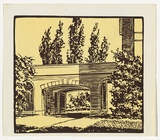 Artist: b'Mills, Frank.' | Title: b'(University arch)' | Date: c.1946 | Technique: b'linocut, printed in colour, from mutliple blocks'