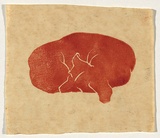 Artist: b'Bell, George..' | Title: b'(Dachshund sleeping).' | Technique: b'linocut, printed in red ink, from one block'