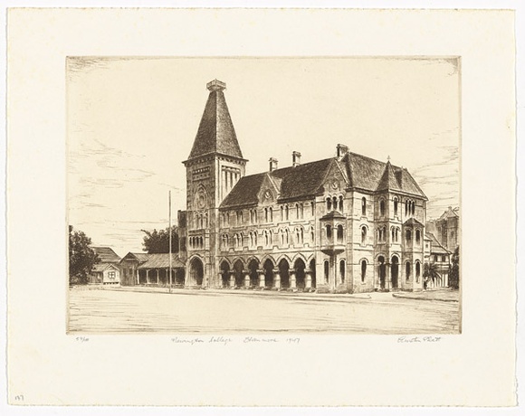 Artist: b'PLATT, Austin' | Title: b'Newington College, Stanmore' | Date: 1947 | Technique: b'etching, printed in black ink, from one plate'